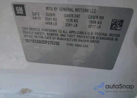 2013 Chevrolet Malibu 2Lt from USA, damaged, VIN 1G11E5SA2DF276202